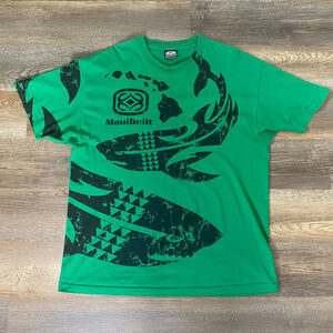 MauiBuilt T-Shirt Men’s XL Green Large Graphic Tribal Hawaii Shark Polynesian